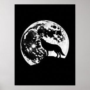 Wolf Howling Silhouette gegen einen Vollmond Poster