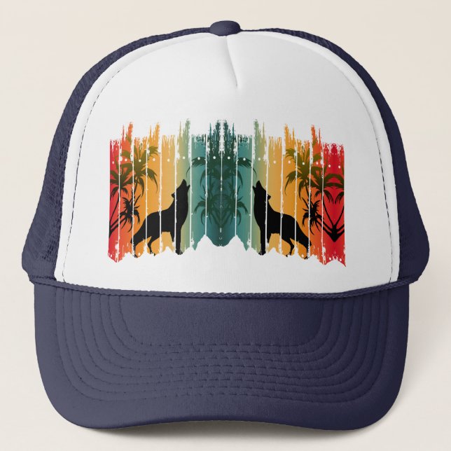 Wolf Howling Sunset Trucker Hat Truckerkappe (Vorderseite)