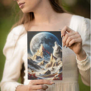Wolf Howling unter den Mondspitzen Postkarte