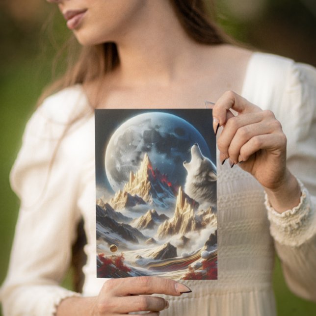 Wolf Howling unter den Mondspitzen Postkarte (Von Creator hochgeladen)