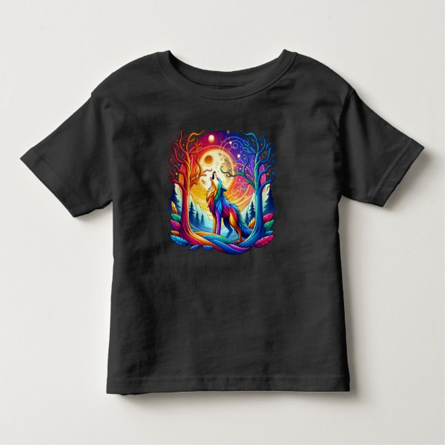 Wolf Howling unter einem surrealen Himmel Kleinkind T-shirt (Vorderseite)