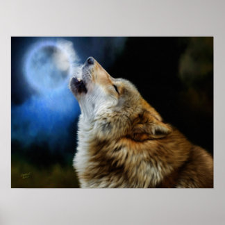 Wolf Howling unter Vollmond Poster