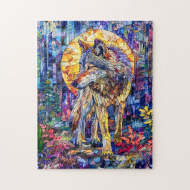 Wolf Howling unter Vollmond Puzzle