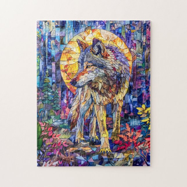 Wolf Howling unter Vollmond Puzzle (Vertikal)