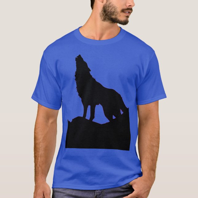 Wolf Howling vom Monde Pop Art Deep Royal Blue T-Shirt (Vorderseite)
