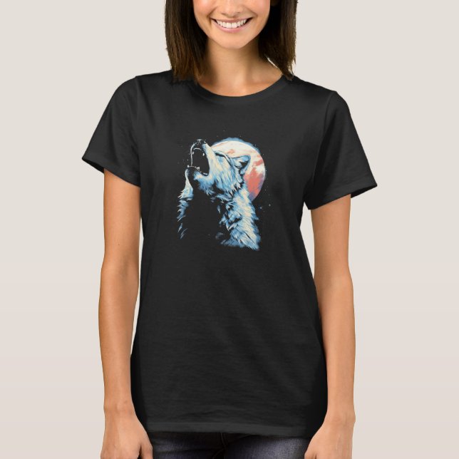 Wolf Howling With Full Moon in Background - Wolf L T-Shirt (Vorderseite)