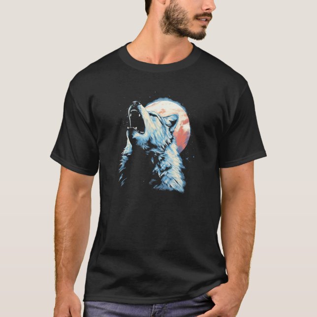 Wolf Howling With Full Moon in Background - Wolf L T-Shirt (Vorderseite)