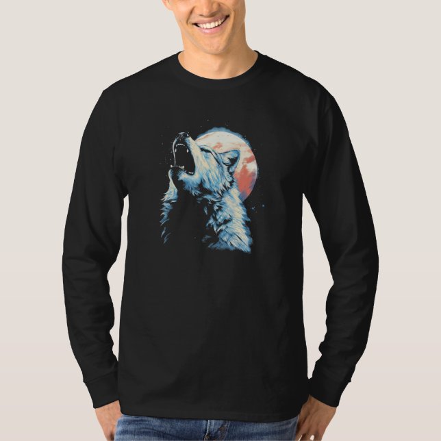 Wolf Howling With Full Moon in Background - Wolf L T-Shirt (Vorderseite)