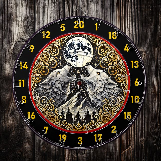 Wolf Howls unter dem goldenen Mondlicht Dartscheibe (Von Creator hochgeladen)