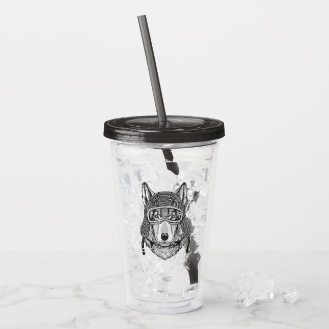 Wolf-Hundemotorrad-Reiter Acryltrinkbecher (Vorderseite Ice)