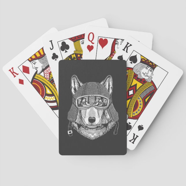 Wolf-Hundemotorrad-Reiter Spielkarten (Rückseite)