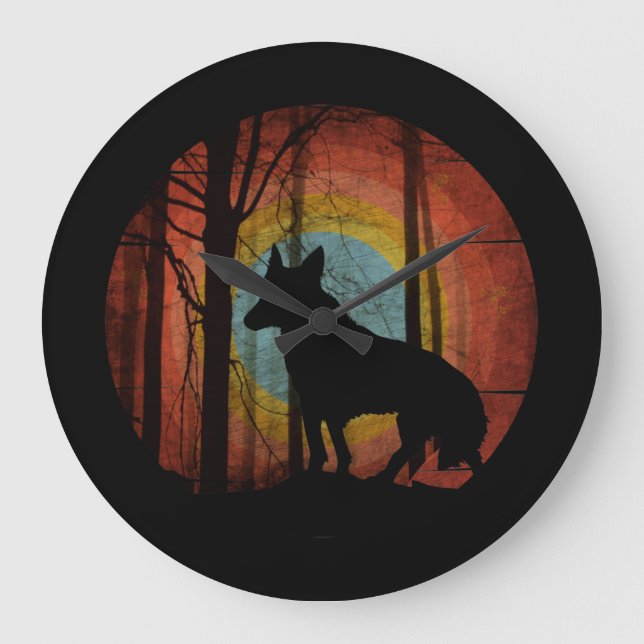 WOLF HUNTER VINTAG GROßE WANDUHR (Vorderseite)