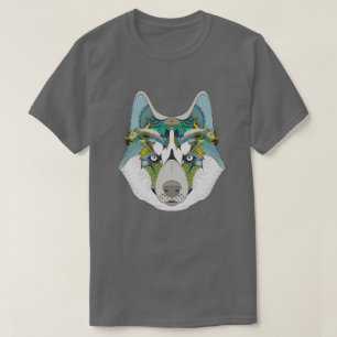 Wolf Husky schmückt grünblau T-Shirt