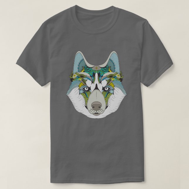 Wolf Husky schmückt grünblau T-Shirt (Design vorne)