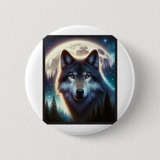 Wolf Icy Moon Galaxy Jagdground Graue Wölfe Fo Button (Vorderseite)