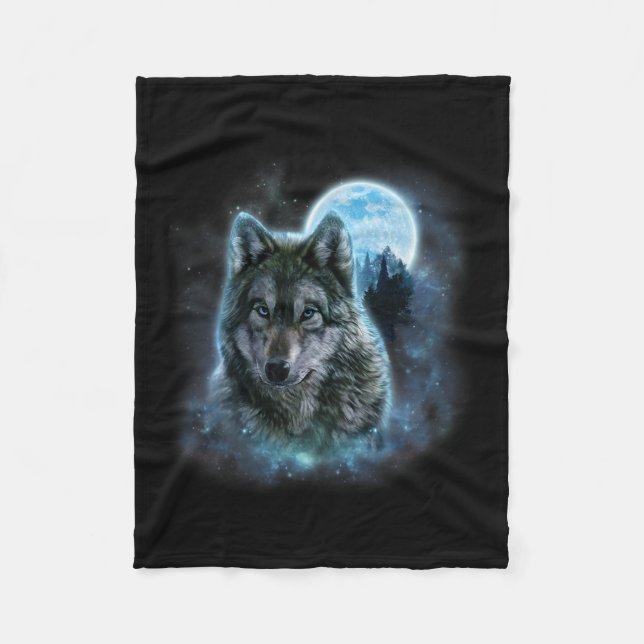 Wolf Icy Moon Galaxy Jagdground Graue Wölfe Fo Fleecedecke (Vorderseite)