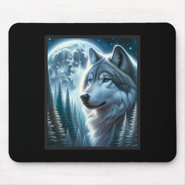 Wolf Icy Moon Galaxy Jagdground Graue Wölfe Fo Mousepad (Vorne)
