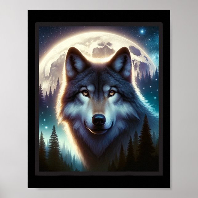 Wolf Icy Moon Galaxy Jagdground Graue Wölfe Fo Poster (Vorne)