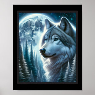 Wolf Icy Moon Galaxy Jagdground Graue Wölfe Fo Poster