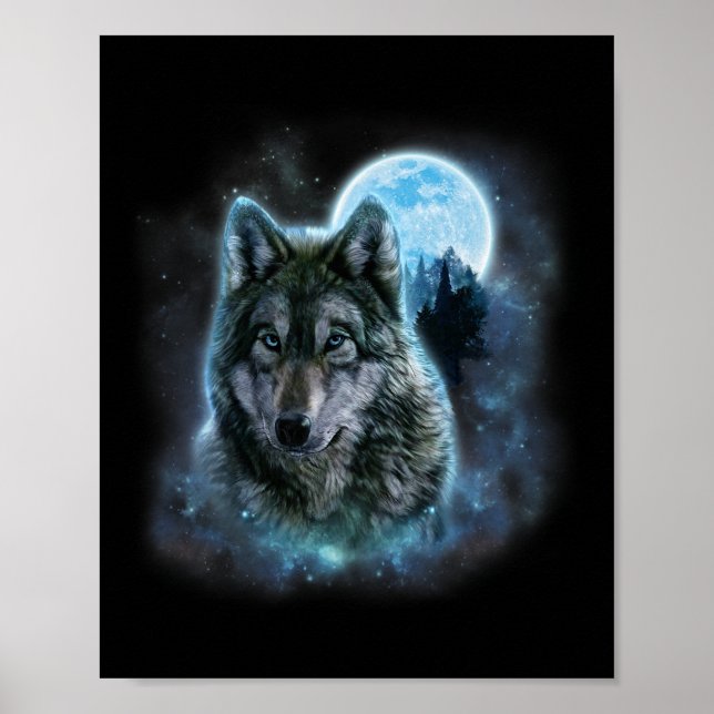 Wolf Icy Moon Galaxy Jagdground Graue Wölfe Fo Poster (Vorne)