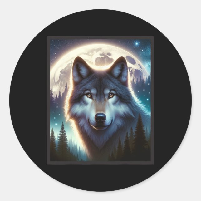 Wolf Icy Moon Galaxy Jagdground Graue Wölfe Fo Runder Aufkleber (Vorderseite)
