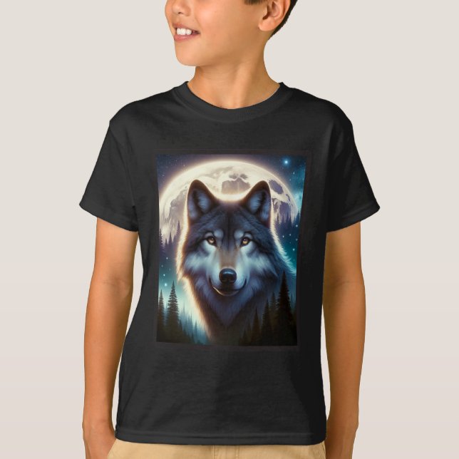Wolf Icy Moon Galaxy Jagdground Graue Wölfe Fo T-Shirt (Vorderseite)