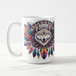 Wolf Illustration mit Dreamcatcher Bohemisch Style Kaffeetasse