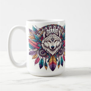 Wolf Illustration mit Dreamcatcher Bohemisch Style Kaffeetasse