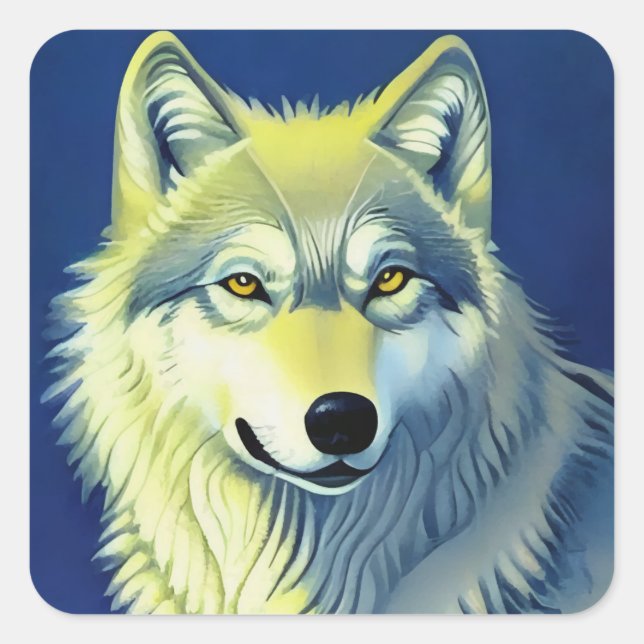 Wolf Illustration Quadratischer Aufkleber (Vorderseite)
