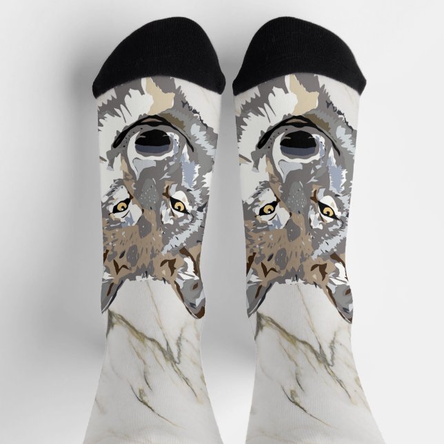Wolf Illustration Socken (Oben)