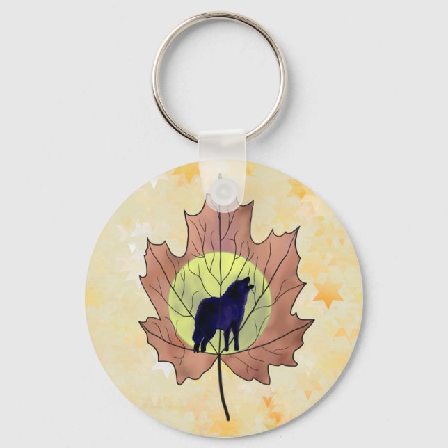 Wolf im Ahornblatt Schlüsselanhänger (Vorderseite)