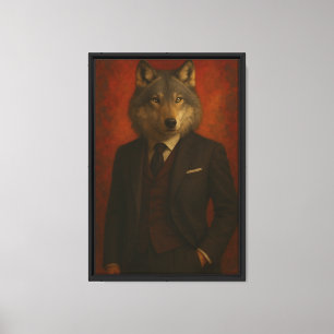 Wolf im Anzug Portrait Gerahmte Leinwand Kunst, Di
