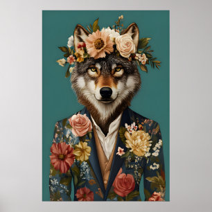 Wolf im Anzug Poster, Wolf Portrait, Wolf Öl Poster