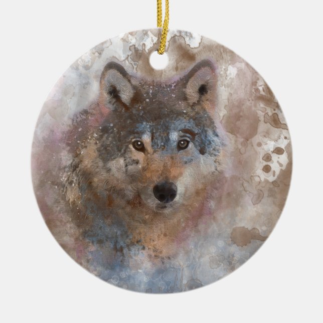 Wolf im Aquarell Keramikornament (Vorne)