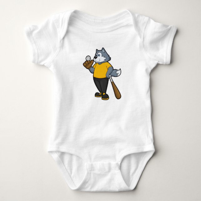 Wolf im Baseball mit Baseballschläger Baby Strampler (Vorderseite)