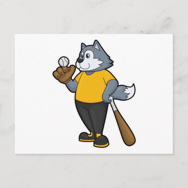 Wolf im Baseball mit Baseballschläger Postkarte (Vorderseite)