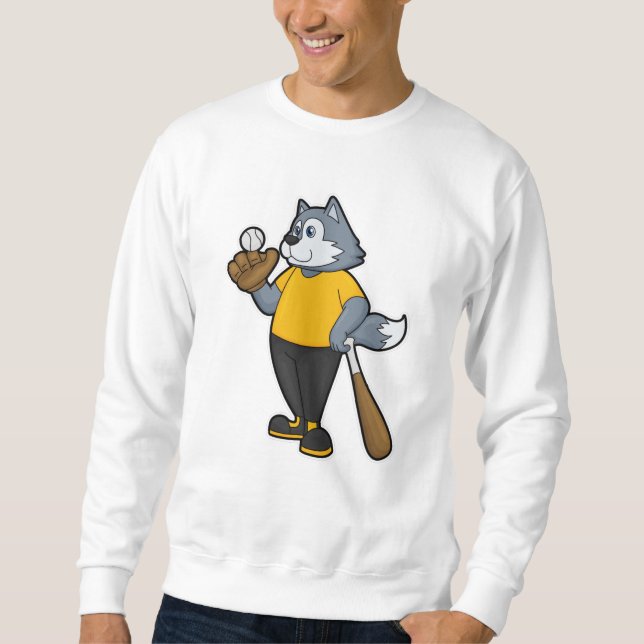 Wolf im Baseball mit Baseballschläger Sweatshirt (Vorderseite)