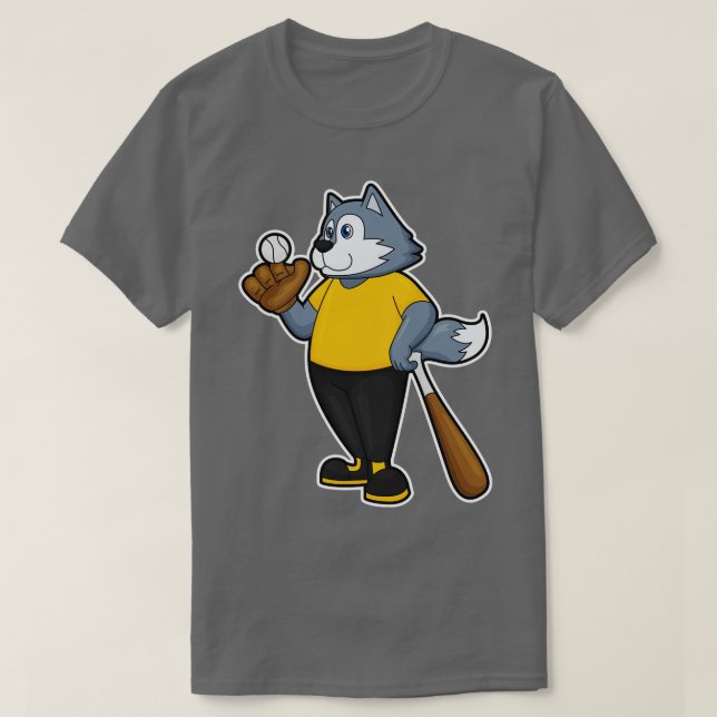 Wolf im Baseball mit Baseballschläger T-Shirt (Design vorne)