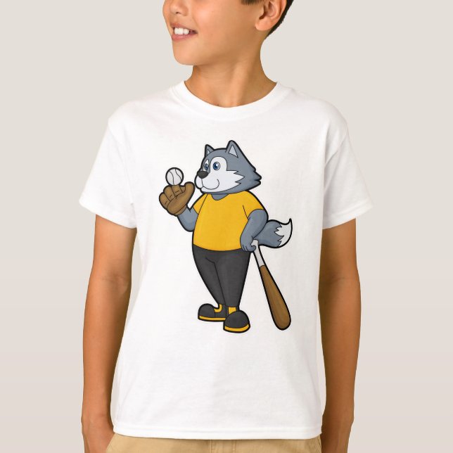 Wolf im Baseball mit Baseballschläger T-Shirt (Vorderseite)