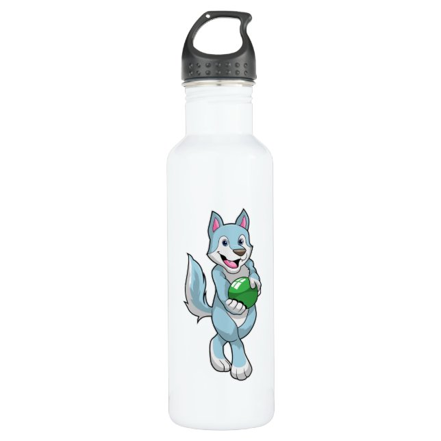 Wolf im Bowling mit Bowlingball Edelstahlflasche (Vorderseite)