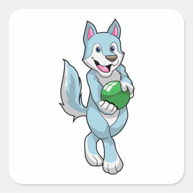 Wolf im Bowling mit Bowlingball Quadratischer Aufkleber (Vorderseite)