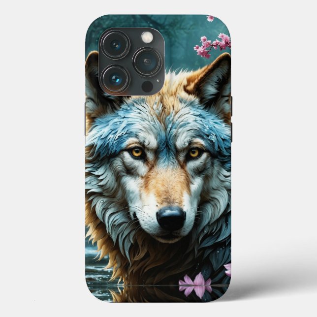 Wolf im Fluss Stehend mit Blume Case-Mate iPhone Hülle (Rückseite)