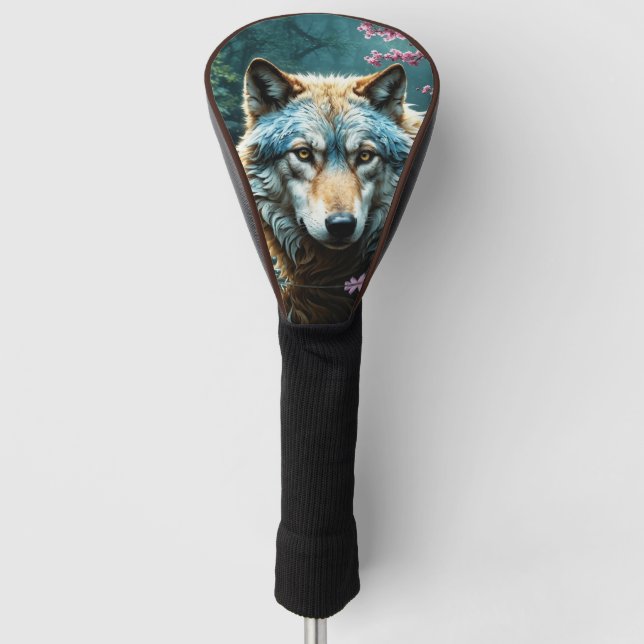 Wolf im Fluss Stehend mit Blume Golf Headcover (Vorderseite)