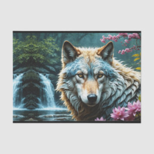 Wolf im Fluss Stehend mit Blume Seidenpapier