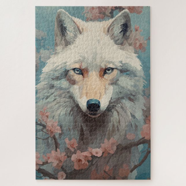 Wolf im Frühjahr Blossom Puzzle (Vertikal)