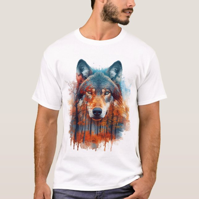 Wolf im Herbstwald T-Shirt (Vorderseite)