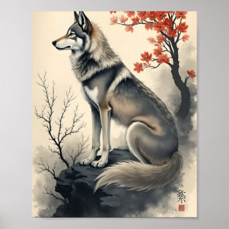 Wolf im japanischen Garten Poster