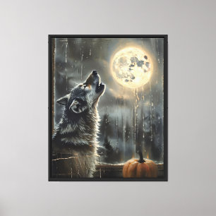 Wolf im Mondlicht-Fenster Leinwanddruck