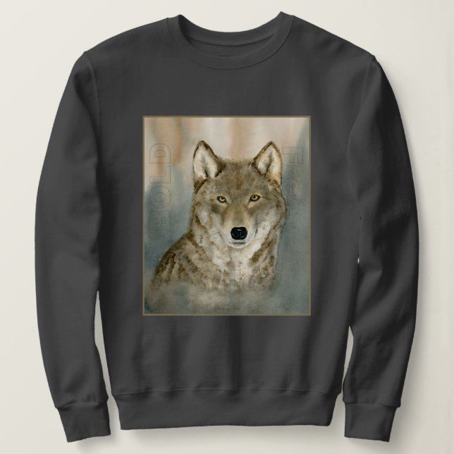 Wolf im Nebel Wasserfarbe Sweatshirt (Design vorne)