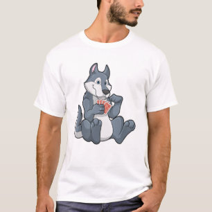 Wolf im Poker mit Poker-Karten T-Shirt